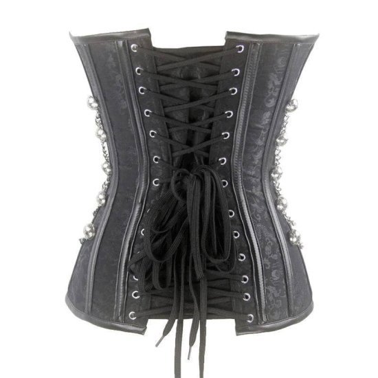 Steel Boned Steam Punk Corset Black with Chains - Click Image to Close