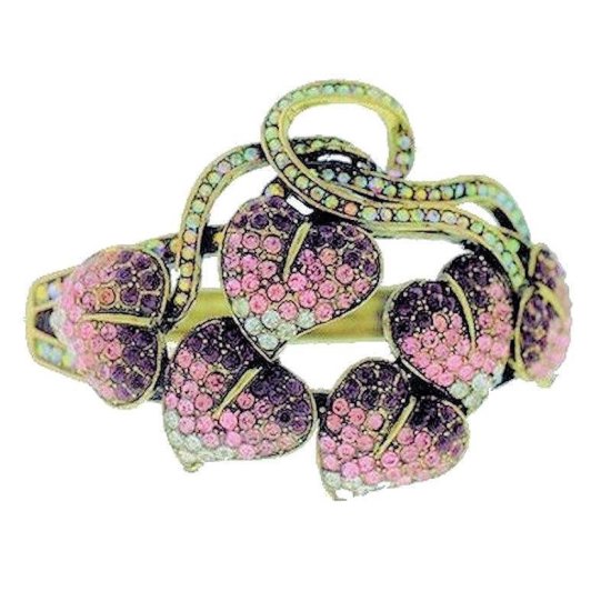 Bracelet Leaf Design Purple Crystal Bangle - Click Image to Close