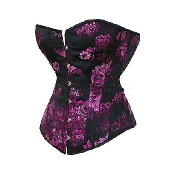 Corset Black with Purple Flower Designs - Click Image to Close