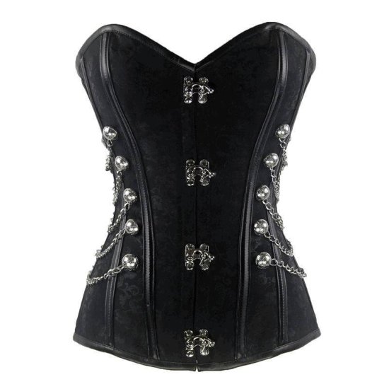 Steel Boned Steam Punk Corset Black with Chains - Click Image to Close