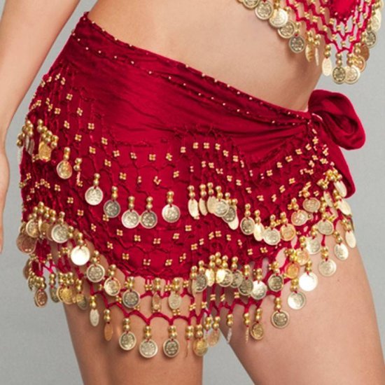 Belly Dancing Hip Scarf with Gold Coins for Dance Costume - Click Image to Close