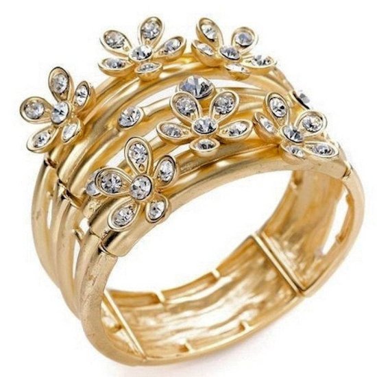Bracelet Gold Floral Bangle - Click Image to Close
