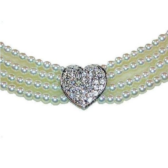 Bracelet Pearl Beads and Crystal Heart Charm - Click Image to Close