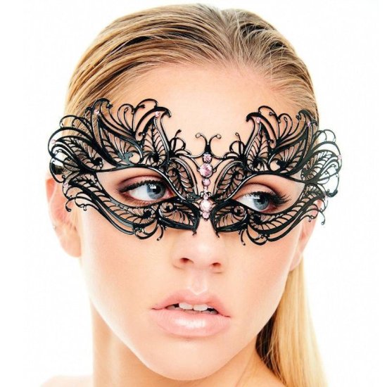 Mask Black Laser Cut with Purple Stones - Click Image to Close