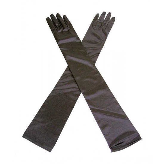 Gloves Black Satin Long and Glamorous - Click Image to Close