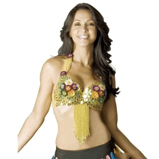 Belly Dance Costume Top Bra Style Colorful Flowers and Sequins - Click Image to Close