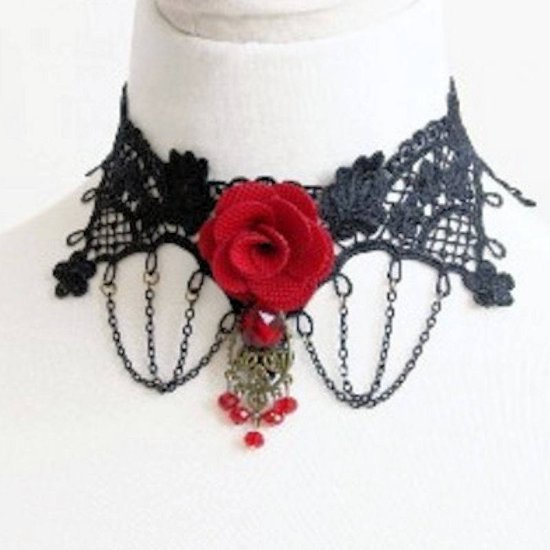 Choker Necklace Black Lace Vintage Vamp - Click Image to Close