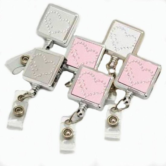 Badge Holder Metal Sparkle Hearts - Click Image to Close