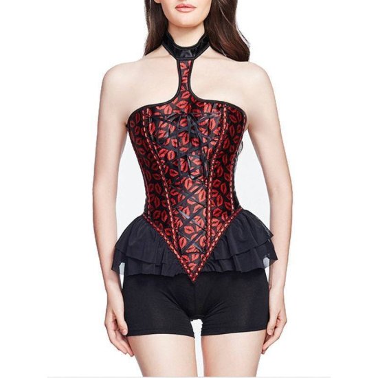 Corset Black and Red with Skirted Hip Panels - Click Image to Close