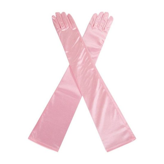 Gloves Pink Satin Long and Glamorous - Click Image to Close