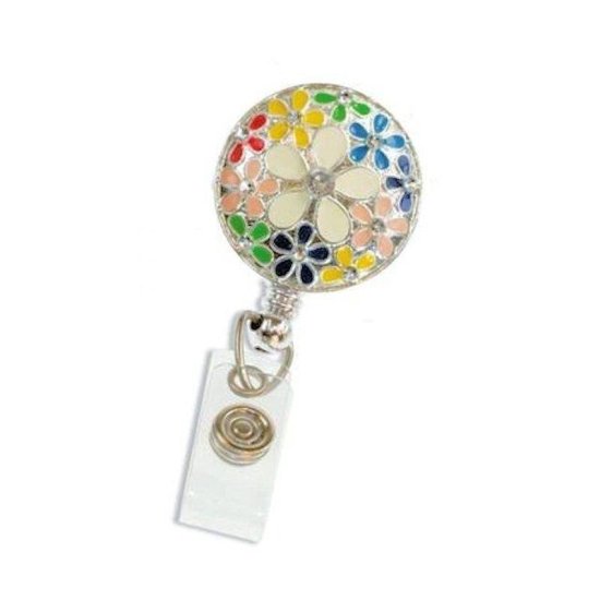 Badge Holder Metal Round Floral - Click Image to Close