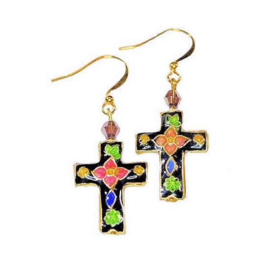 Earrings Beaded Cross - Click Image to Close