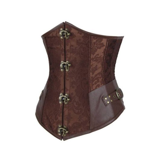 Steel Boned Underbust Corset Brown with Hinge Closures - Click Image to Close