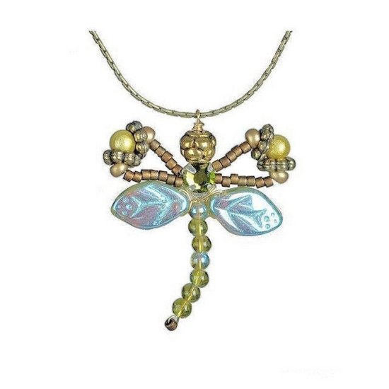 Pendant Necklace Olivine Dragonfly Fairy - Click Image to Close