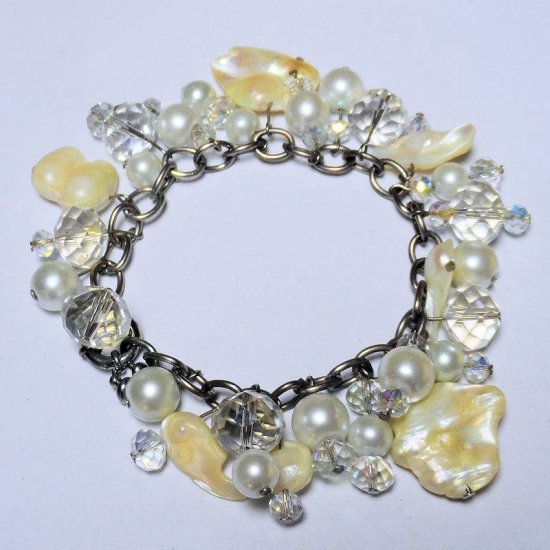 Bracelet Mother of Pearl and Crystal Charms - Click Image to Close