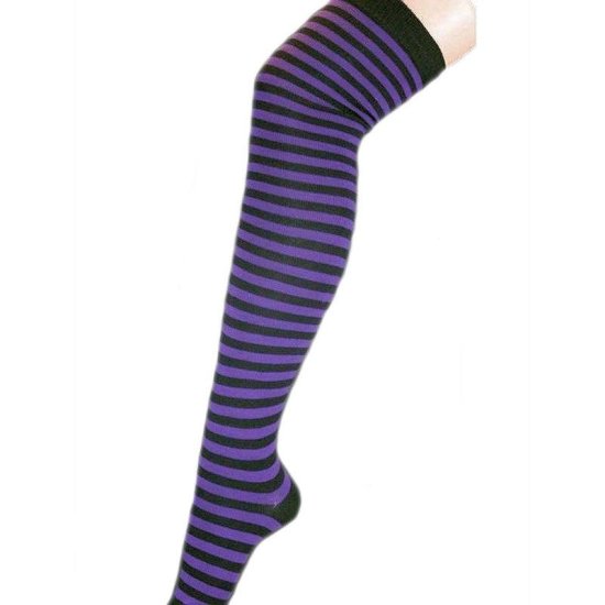 Striped Thigh High Socks Black and Purple - Click Image to Close