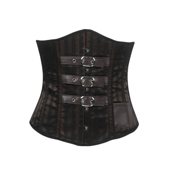 Steel Boned Underbust Corset Striped with Buckles - Click Image to Close