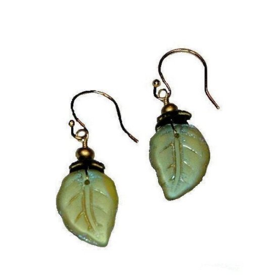 Earrings Olivine Leaf Drop - Click Image to Close