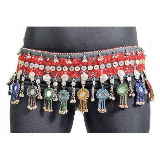 Belly Dance Tribal Belt Afghan Style with Charms - Click Image to Close