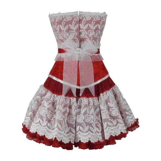 Steel Boned Corset Set Red Valentine Top and Skirt - Click Image to Close