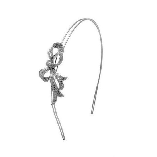 Bridal Headband Silver Crystal Bow - Click Image to Close