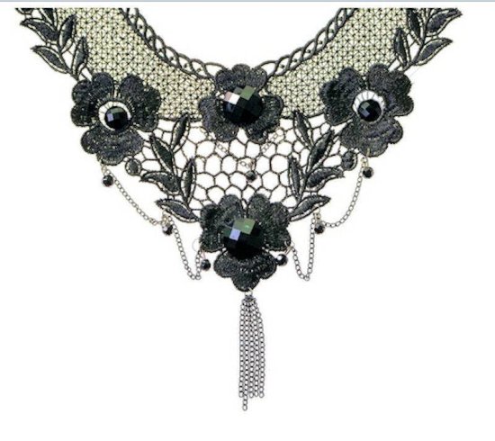 Choker Necklace Black Lace Enchantment Beaded Collar - Click Image to Close