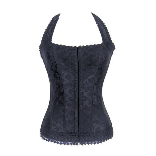 Corset Black Halter with Hook and Eye Closures - Click Image to Close