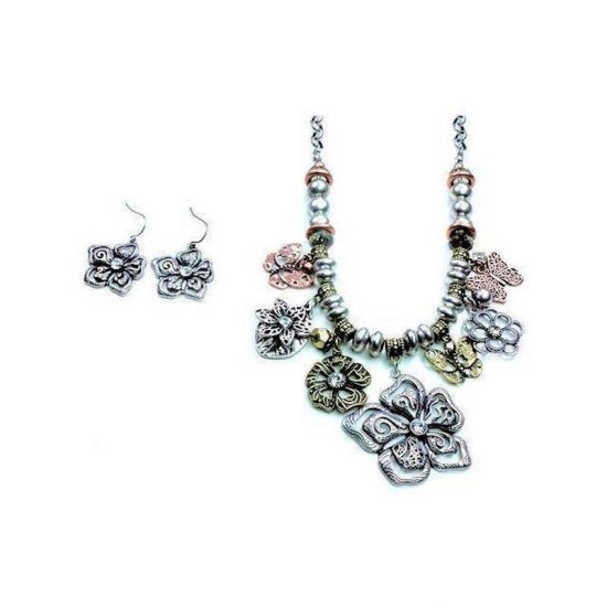 Jewelry Set Vintage Flowers Necklace and Earrings - Click Image to Close