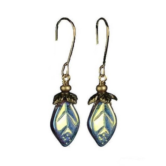 Earrings Leaf Drop in Topaz - Click Image to Close