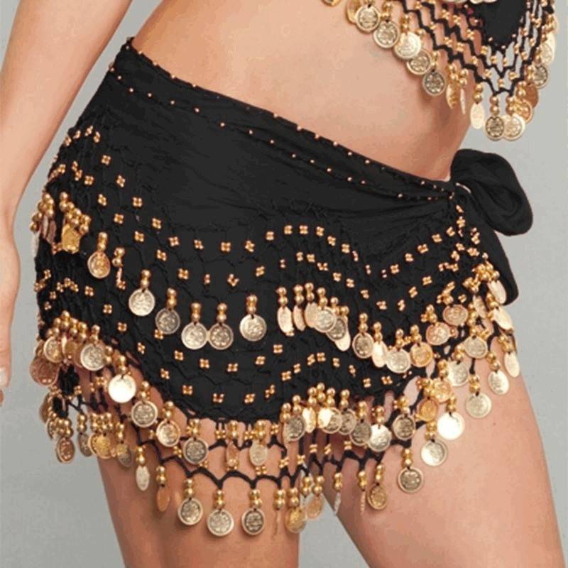 Belly Dancing Hip Scarf with Gold Coins for Dance Costume - Click Image to Close