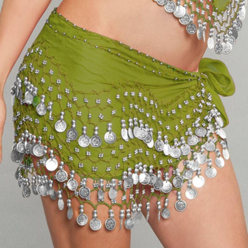Belly Dancing Hip Scarf with Silver Coins for Dance Costume - Click Image to Close