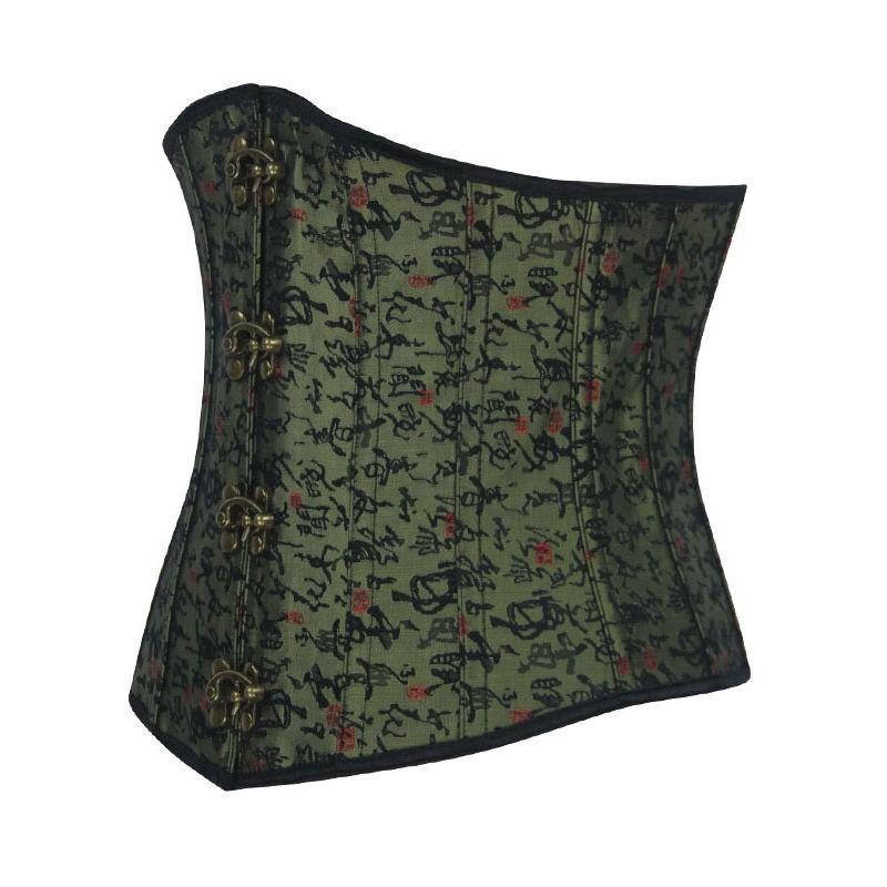 Steel Boned Underbust Corset Green with Hinge Closures - Click Image to Close