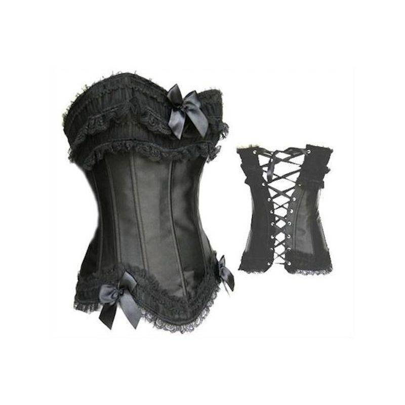 Corset Black with Ruffle Bodice and Side Zipper - Click Image to Close