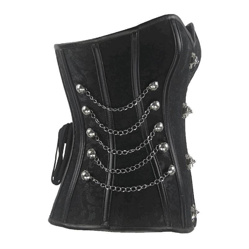 Steel Boned Steam Punk Corset Black with Chains - Click Image to Close