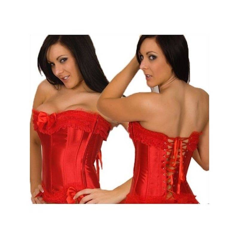 Corset Red with Ruffle Bodice and Side Zipper - Click Image to Close