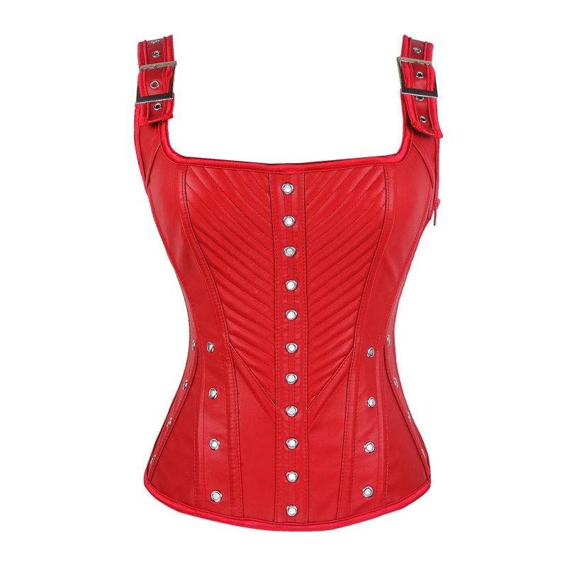 Corset Red with Buckled Shoulder Straps and Brad Trim