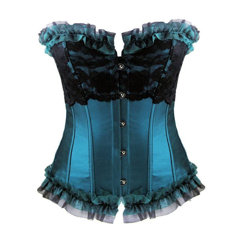 Corset Teal with Black Lace Overlay Design - Click Image to Close