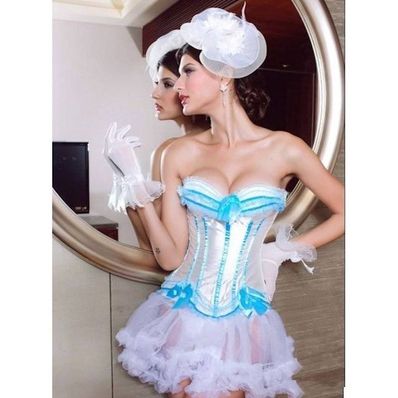 Corset White with Blue Satin Trim - Click Image to Close