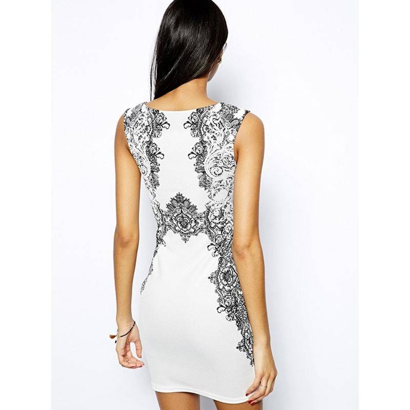 White Dress with Black Design - Click Image to Close