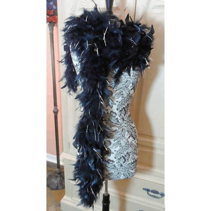 Feather Boa Black and Silver for your Costume - Click Image to Close