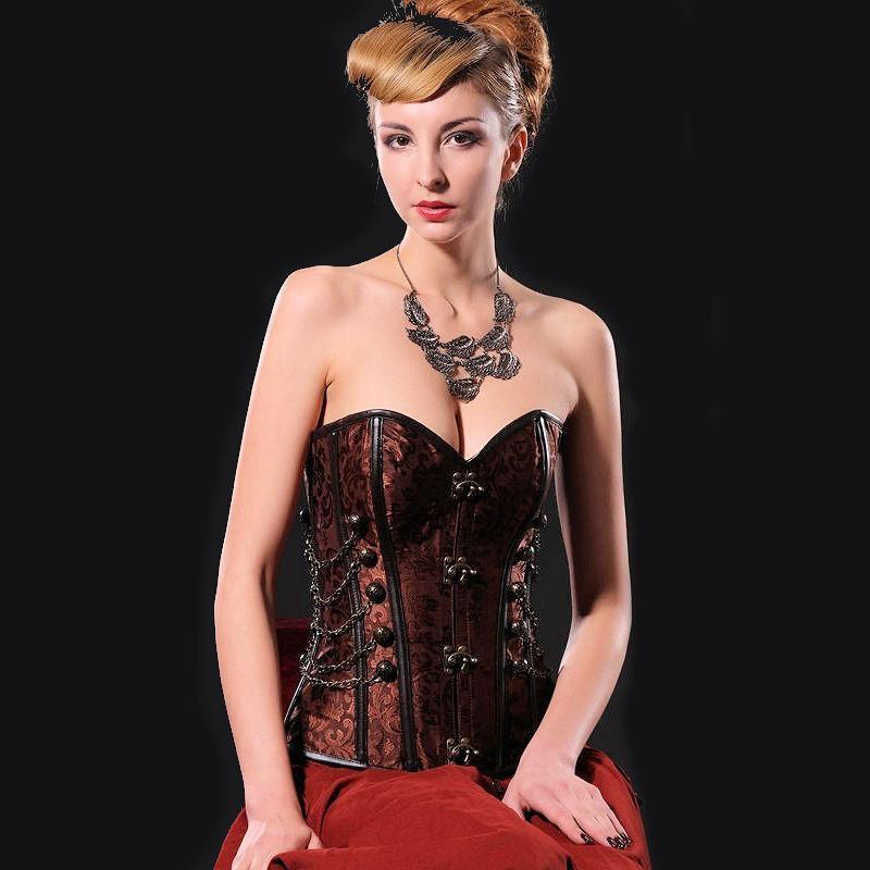 Steel Boned Corset Brown with Hinges Also Plus Sizes - Click Image to Close