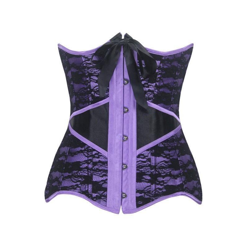 Steel Boned Underbust Corset Purple Lace Waist Trainer - Click Image to Close