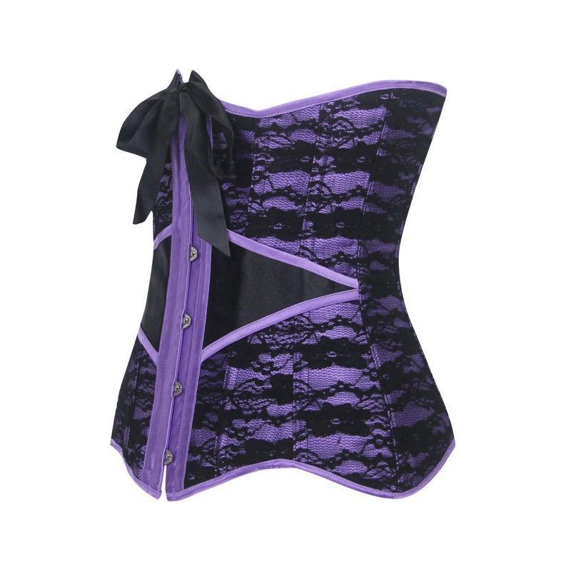 Steel Boned Underbust Corset Purple Lace Waist Trainer - Click Image to Close