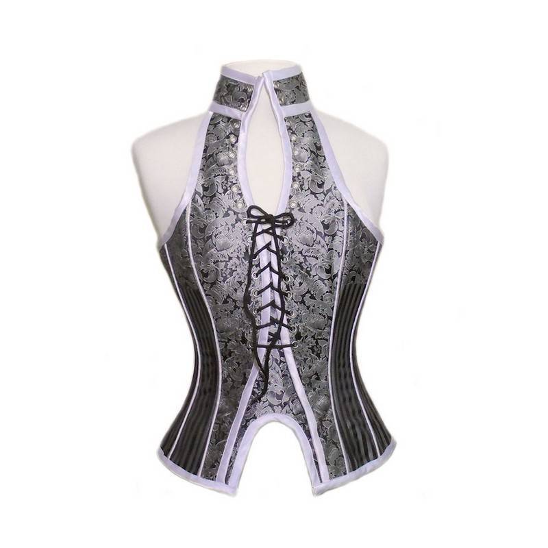 Steel Boned Corset Silver with Lace Up Front - Click Image to Close