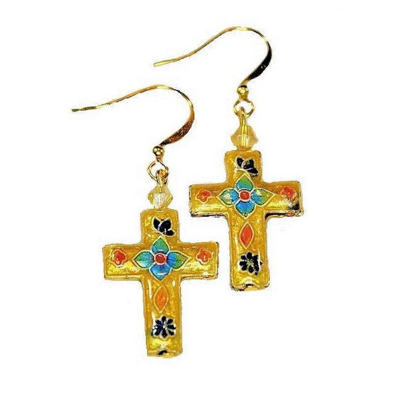 Earrings Cross Beaded Charm - Click Image to Close