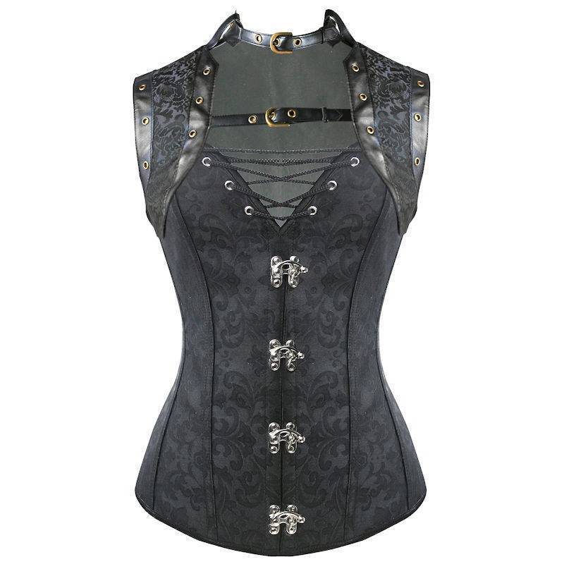 Steel Boned Steam Punk Corset Black with Jacket - Click Image to Close